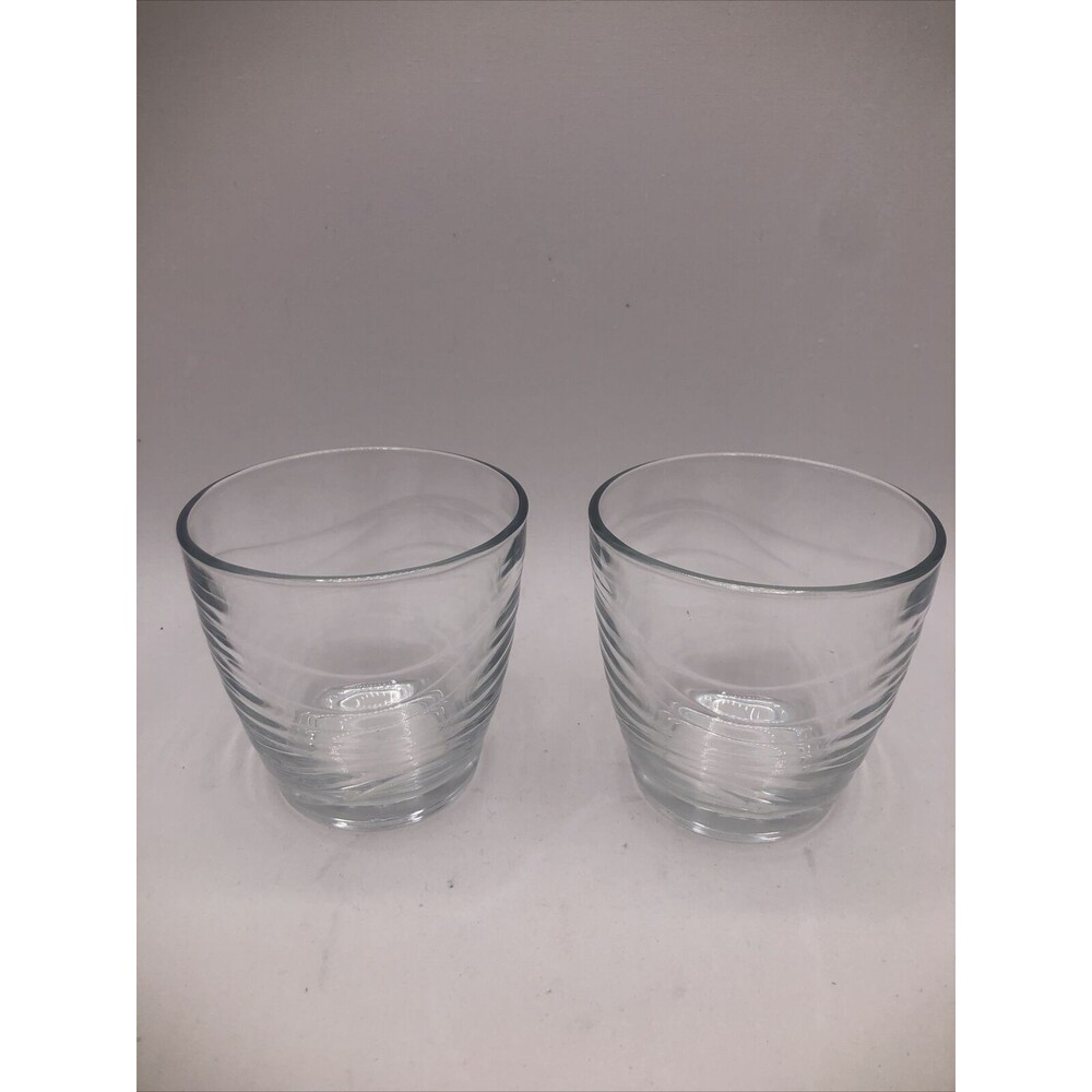 2 Libbey Glass Co. Orbita Wavy Lowball Rocks Glasses - Good Condition